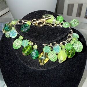 Green Beaded Charm Bracelet